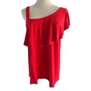 Cable & Gauge Top Red Women’s Petite PXL One Shoulder Asymmetrical Ruffle